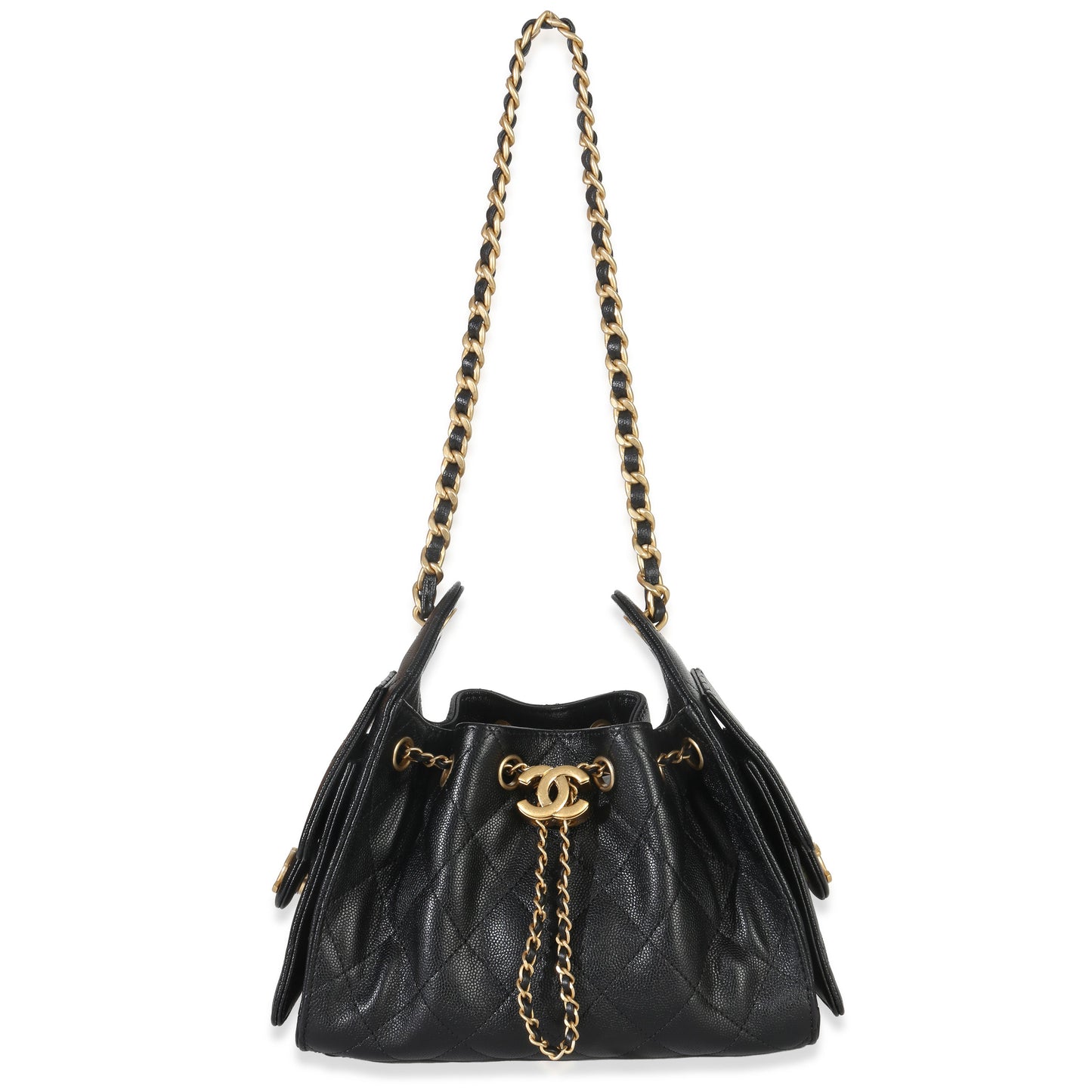 Chanel 26P Black Quilted Caviar Mini Chanel 25 Hobo Handbag