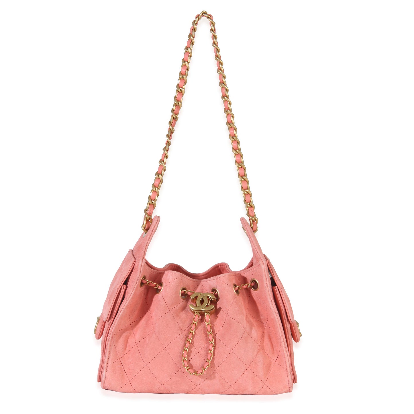 Chanel Pink Quilted Suede Mini Chanel 25 Hobo