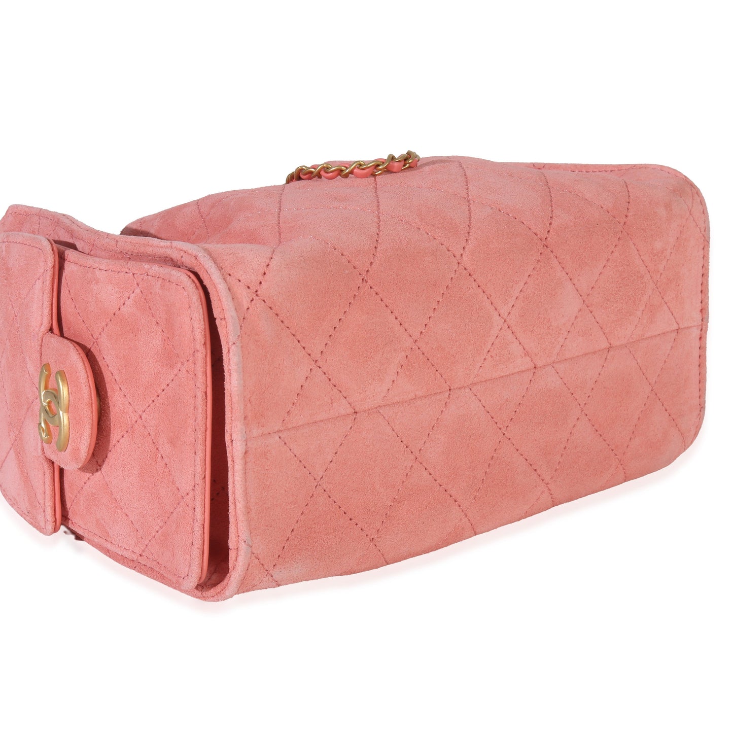 Chanel Pink Quilted Suede Mini Chanel 25 Hobo