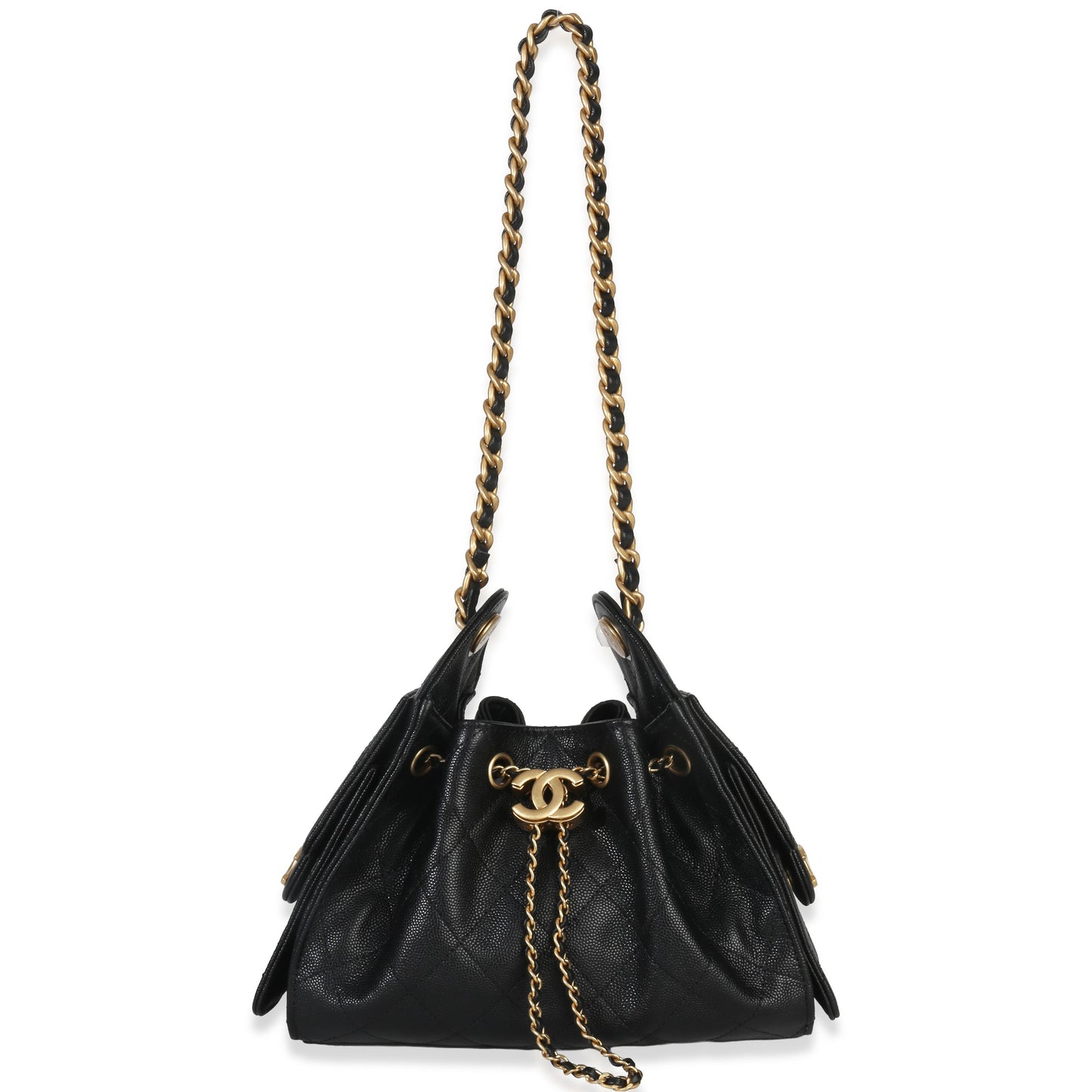 Chanel 26P Black Quilted Caviar Mini Chanel 25 Hobo Handbag