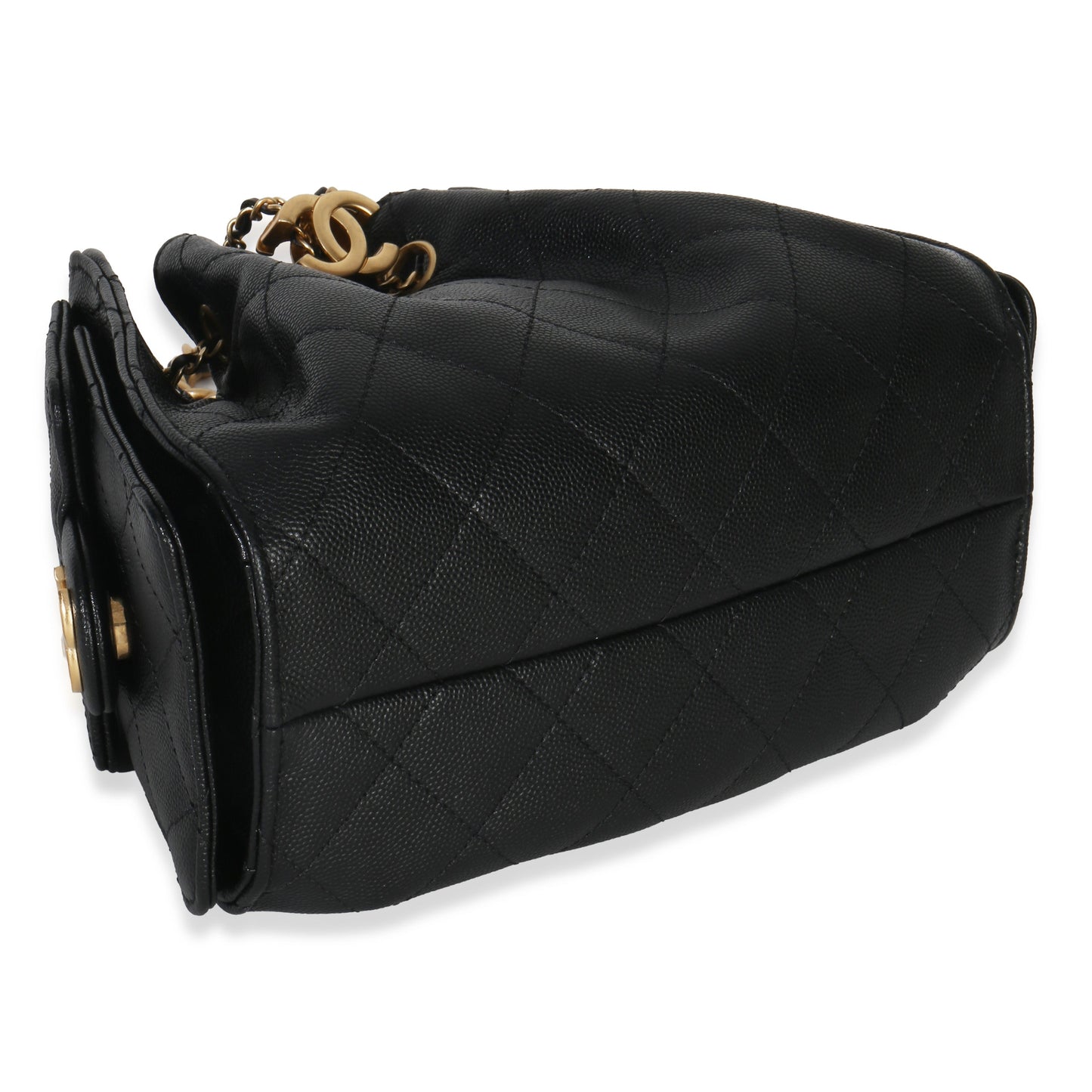 Chanel 26P Black Quilted Caviar Mini Chanel 25 Hobo Handbag