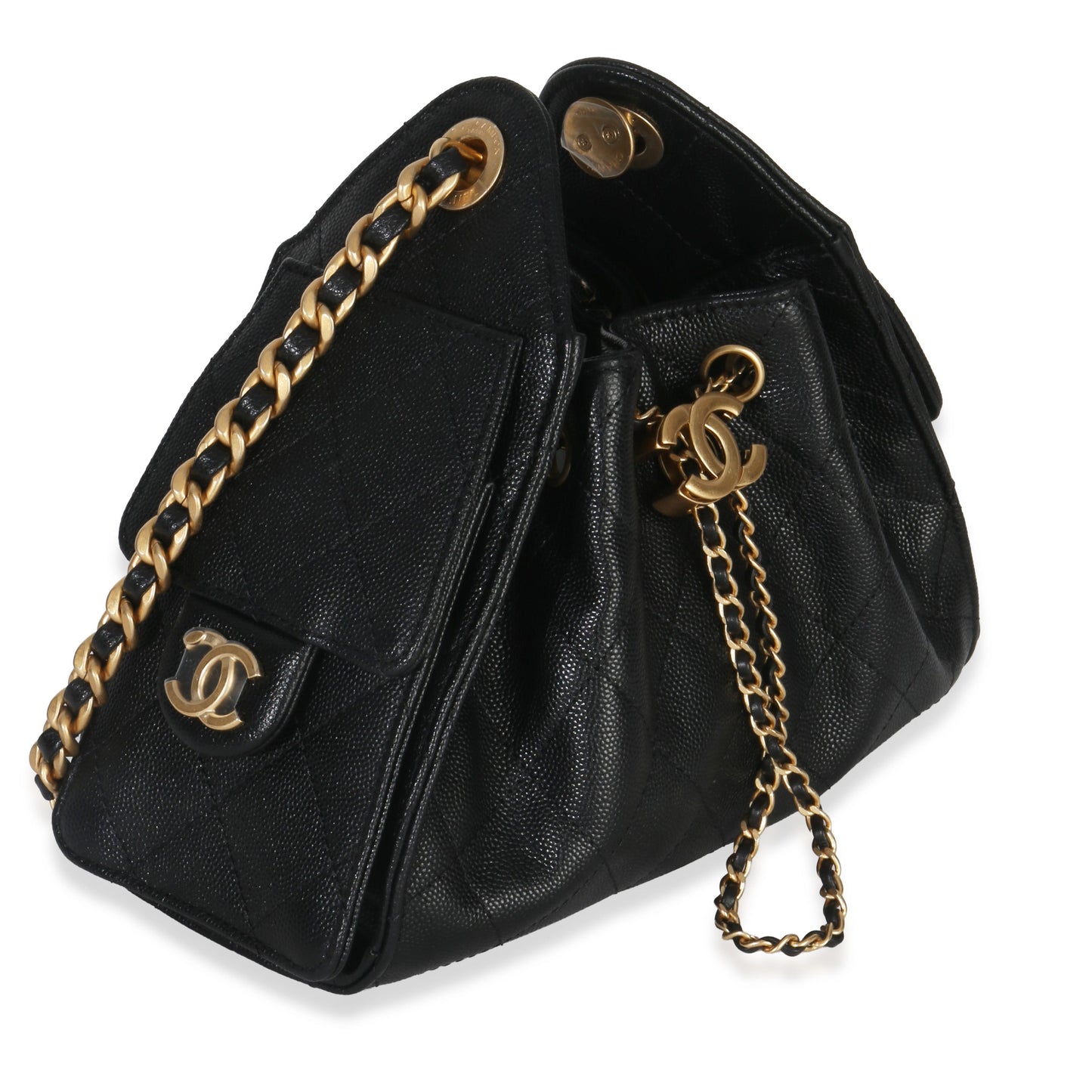 Chanel 26P Black Quilted Caviar Mini Chanel 25 Hobo Handbag