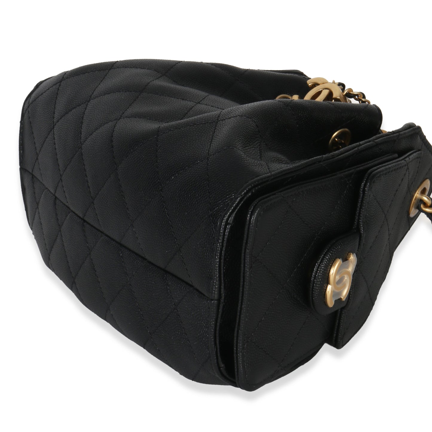 Chanel 26P Black Quilted Caviar Mini Chanel 25 Hobo Handbag