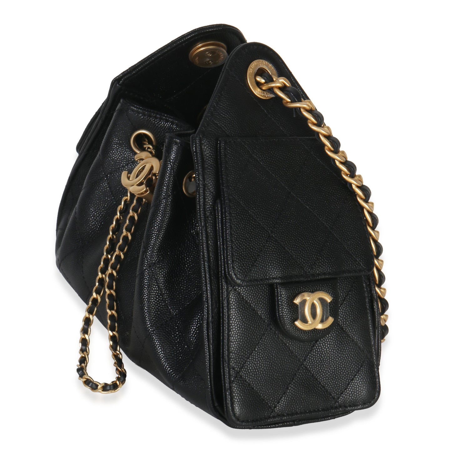 Chanel 26P Black Quilted Caviar Mini Chanel 25 Hobo Handbag