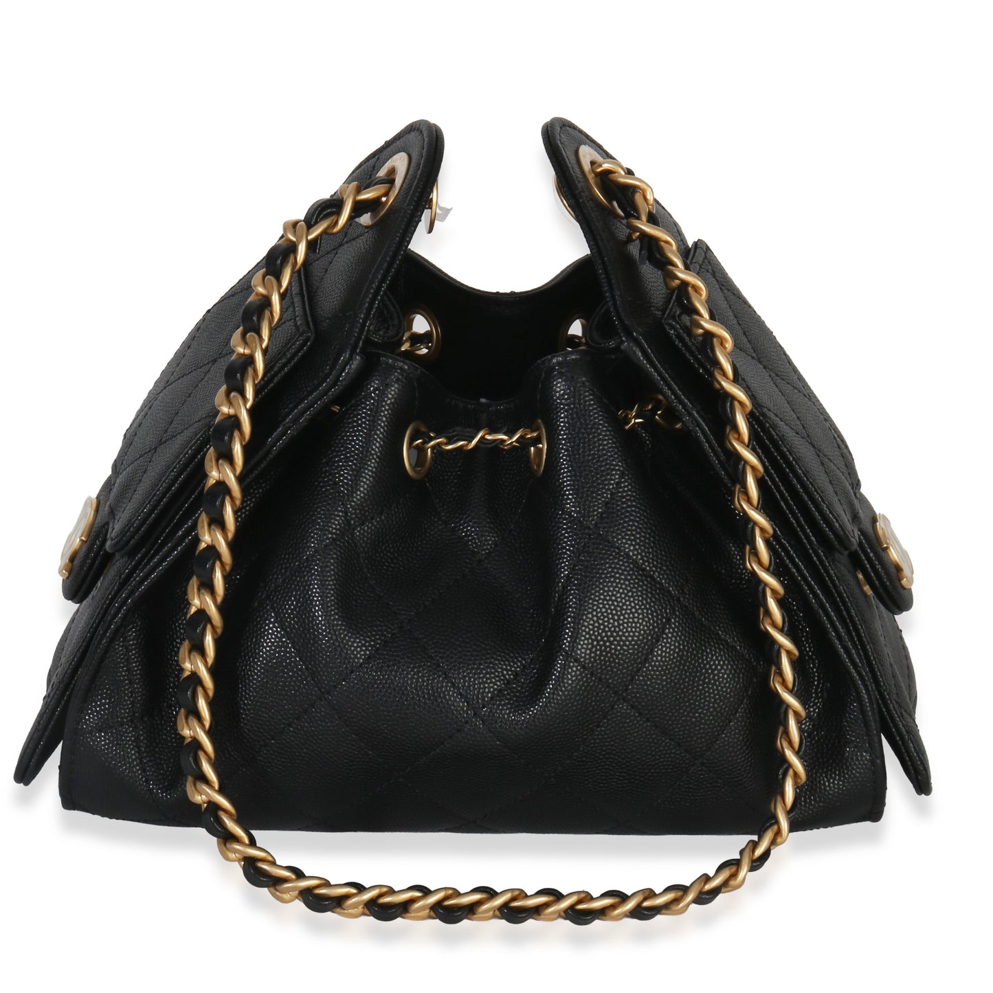 Chanel 26P Black Quilted Caviar Mini Chanel 25 Hobo Handbag