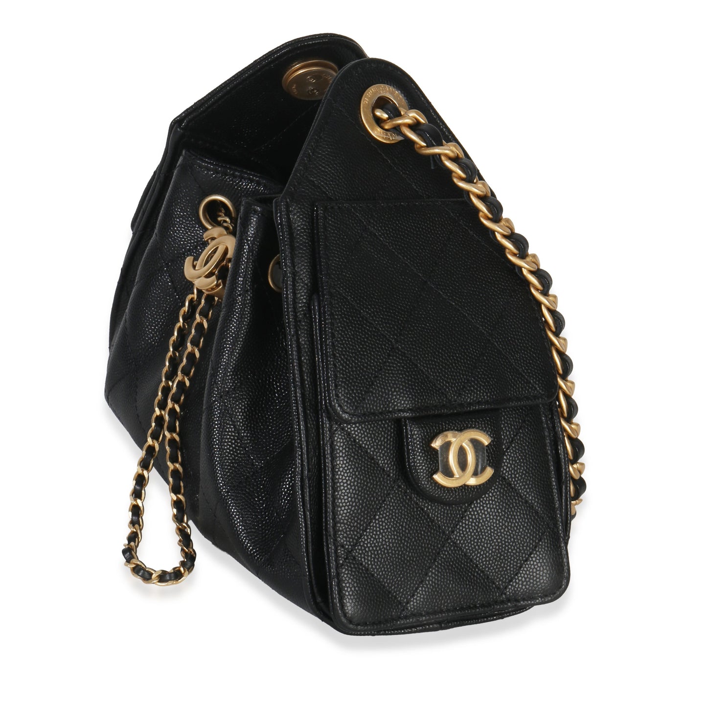 Chanel 26P Black Quilted Caviar Mini Chanel 25 Hobo Handbag