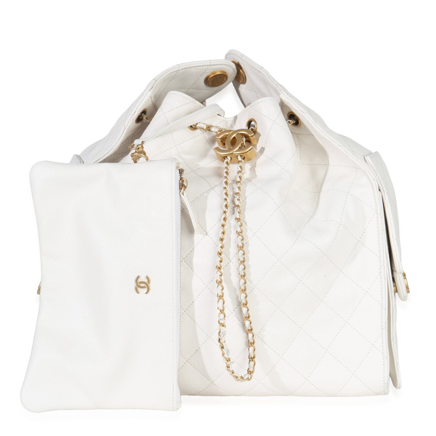 Chanel White Quilted Caviar Large Chanel 25 Hobo Handbag