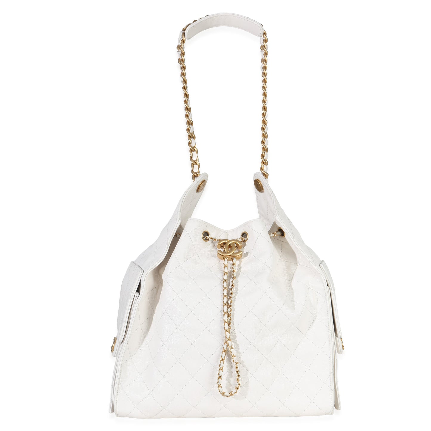 Chanel White Quilted Caviar Large Chanel 25 Hobo Handbag