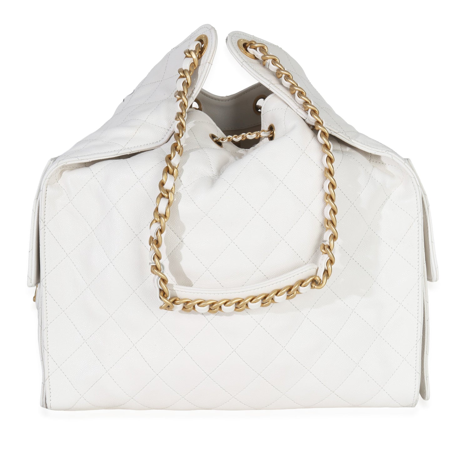 Chanel White Quilted Caviar Large Chanel 25 Hobo Handbag