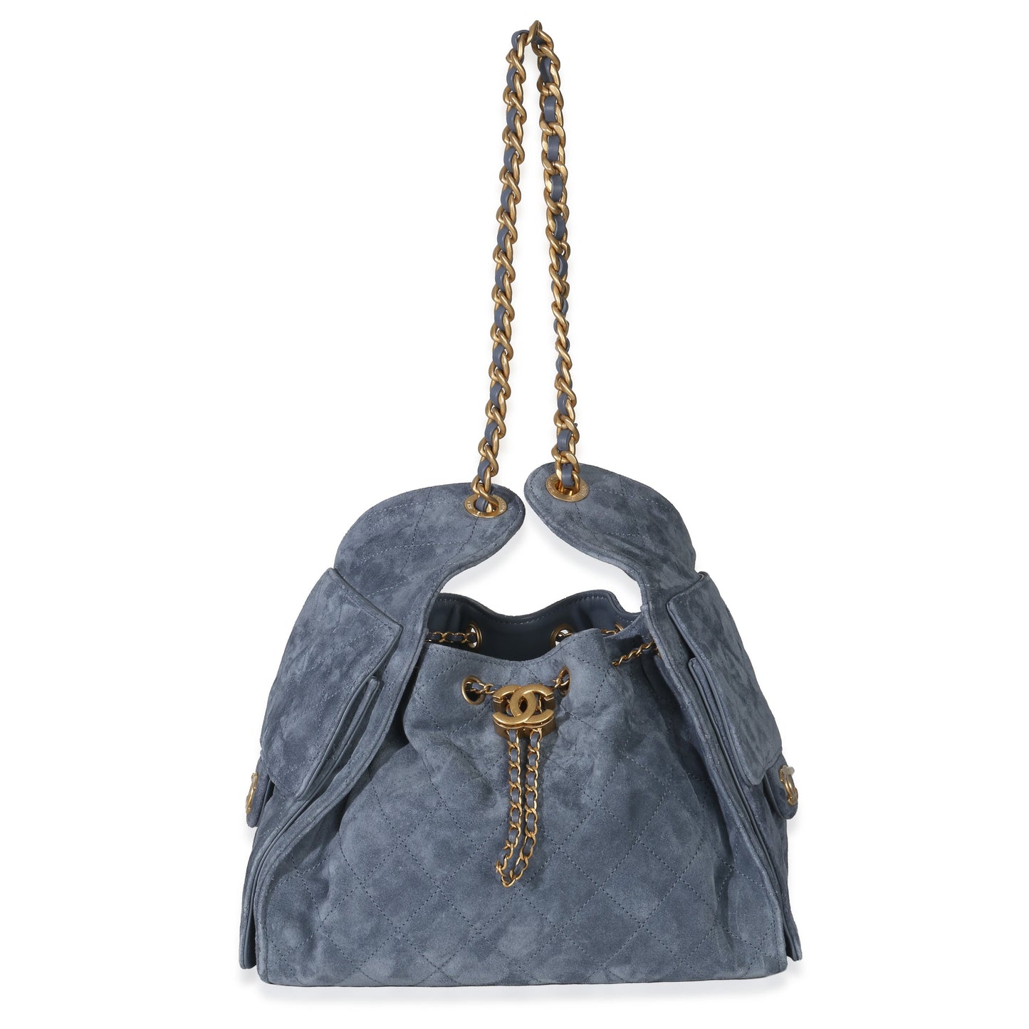 Chanel Blue Quilted Suede Small Chanel 25 Hobo