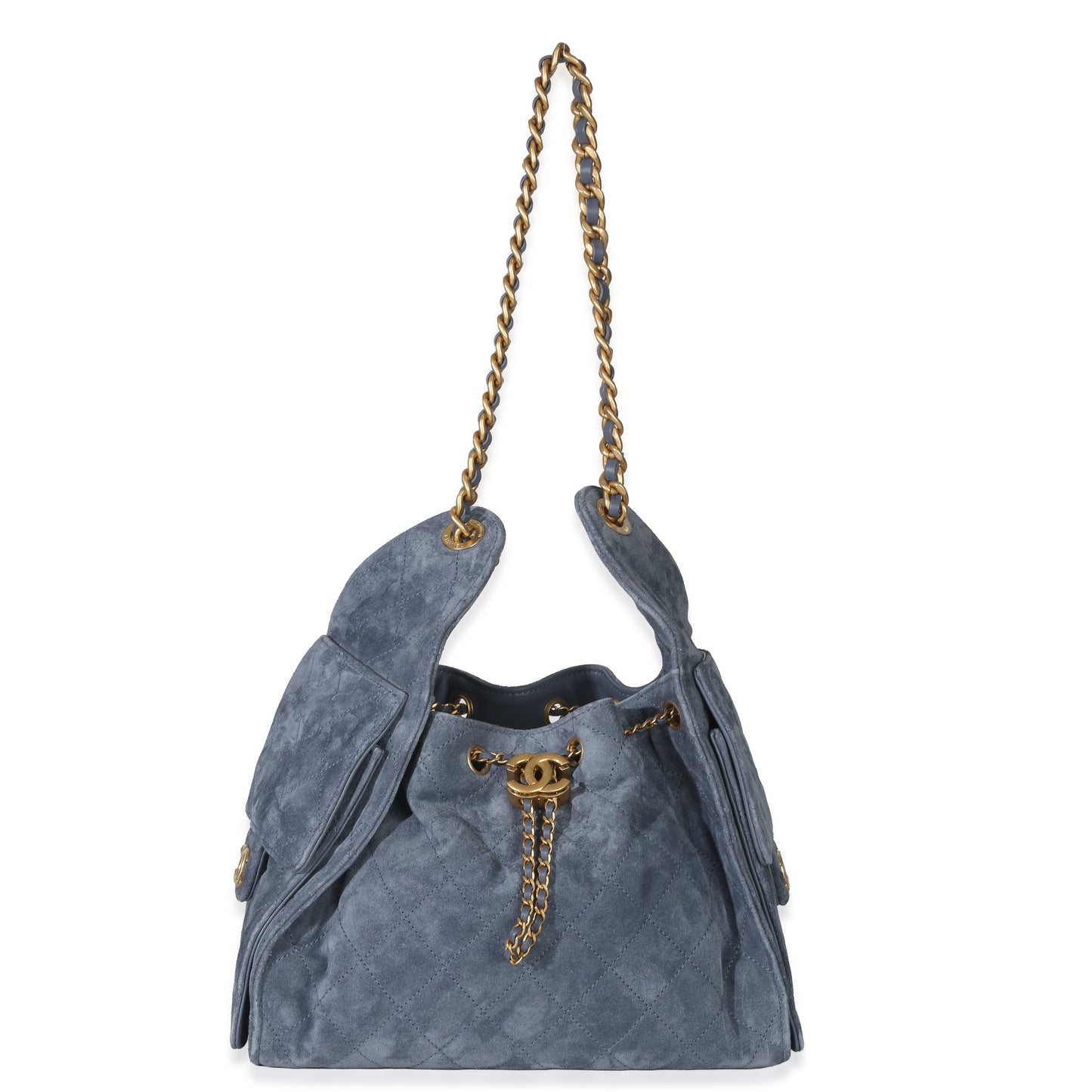 Chanel Blue Quilted Suede Small Chanel 25 Hobo