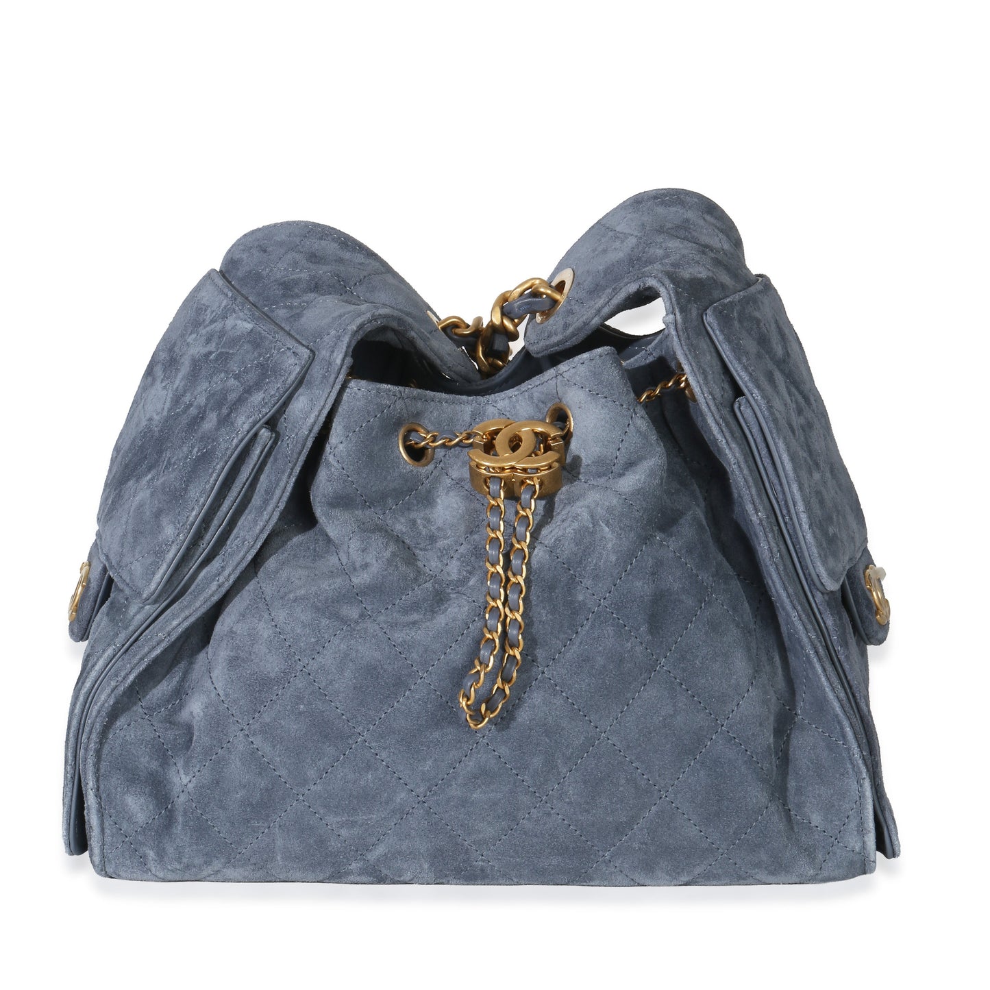 Chanel Blue Quilted Suede Small Chanel 25 Hobo