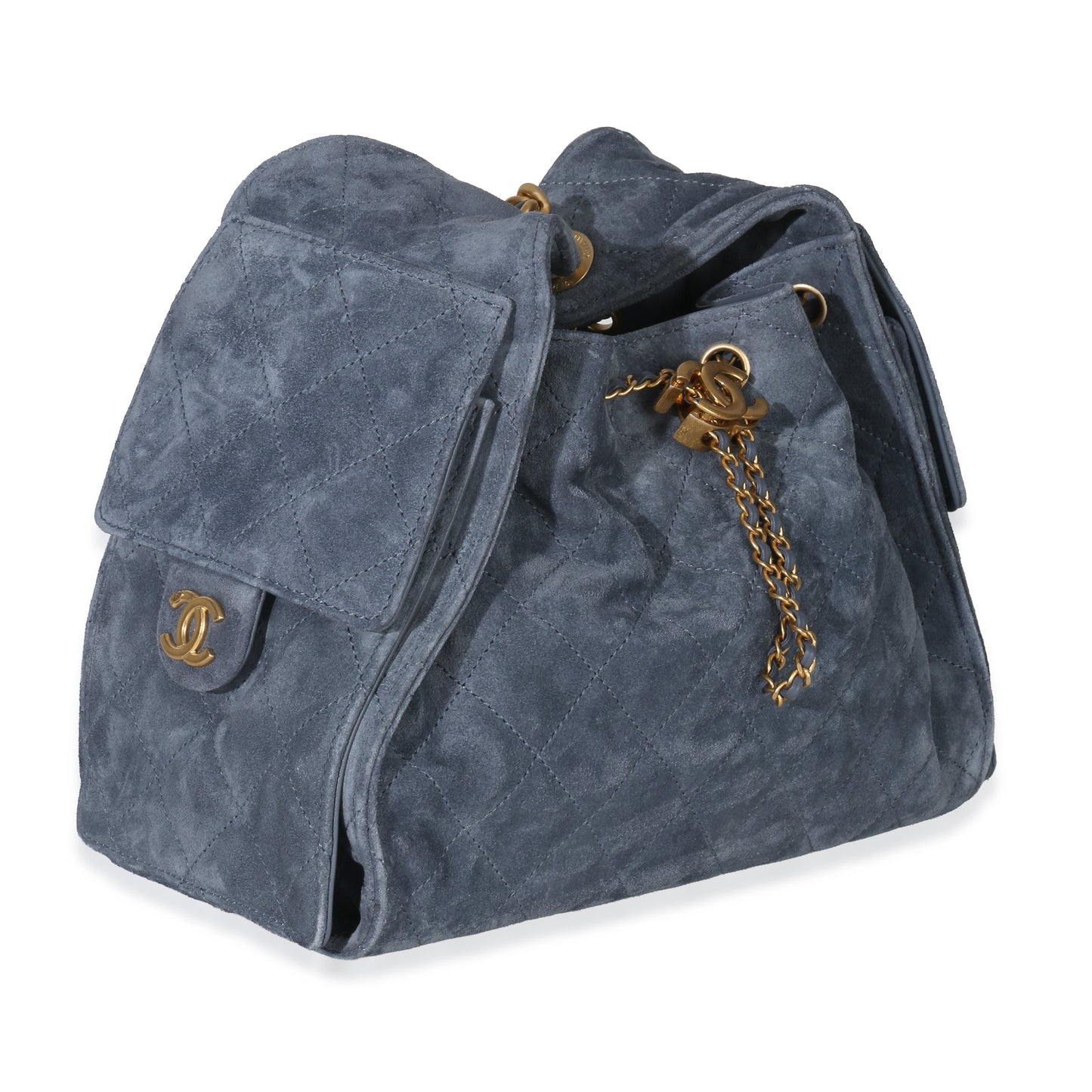Chanel Blue Quilted Suede Small Chanel 25 Hobo