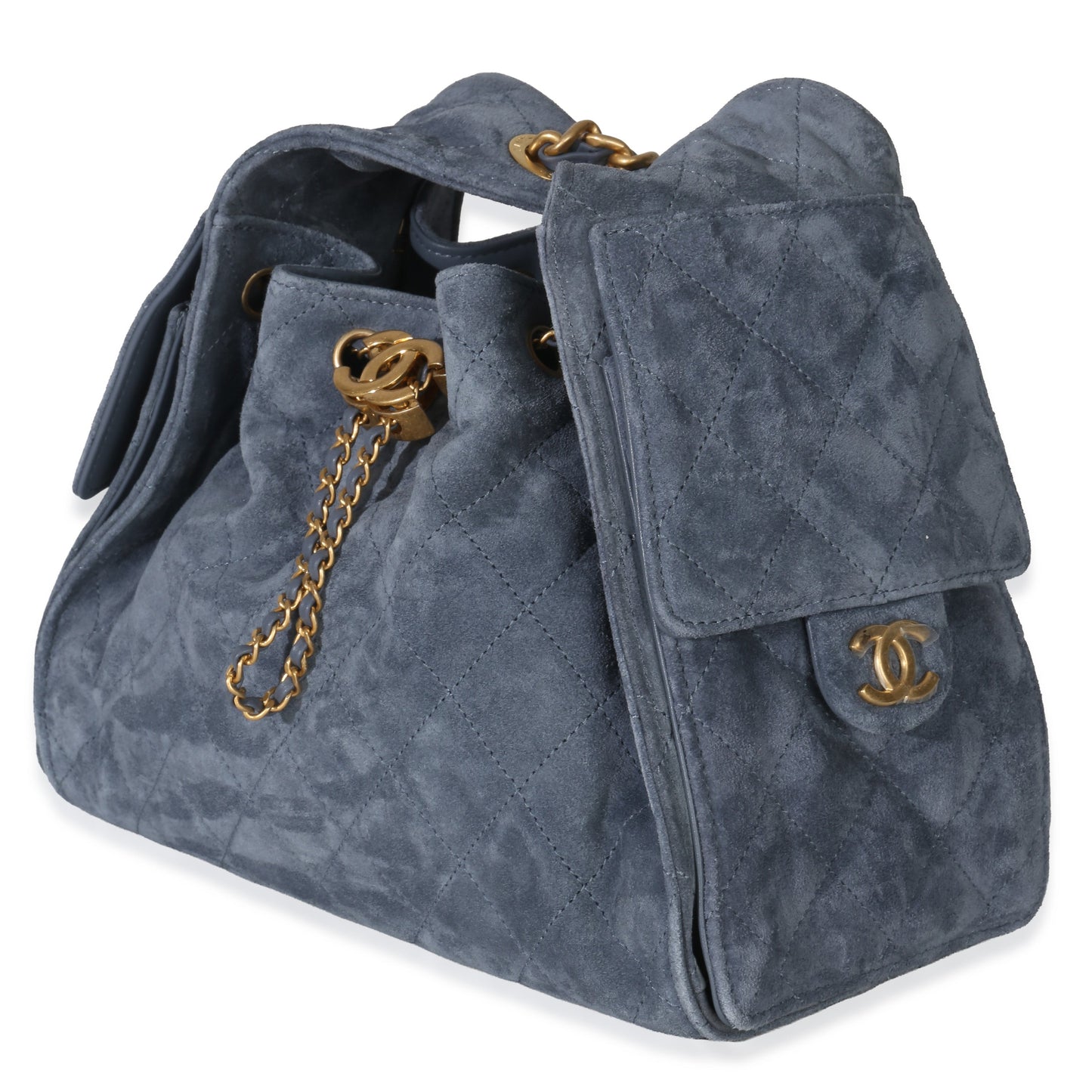 Chanel Blue Quilted Suede Small Chanel 25 Hobo