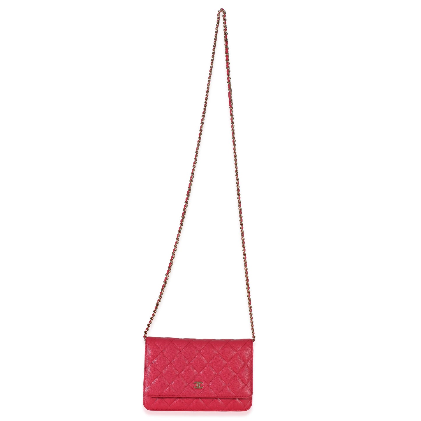 Chanel Dark Pink Quilted Caviar Wallet On Chain