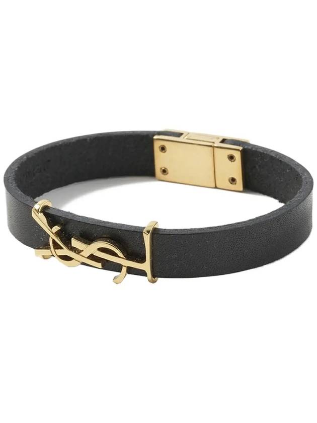 Luxury Saint Laurent Trending 2025 Monogram Opyum Leather Bracelet Black Gold