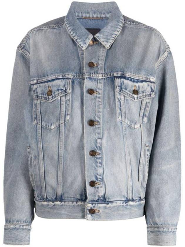 Luxury Saint Laurent Trending 2025 Oversized Fit Denim Jacket Sky Blue