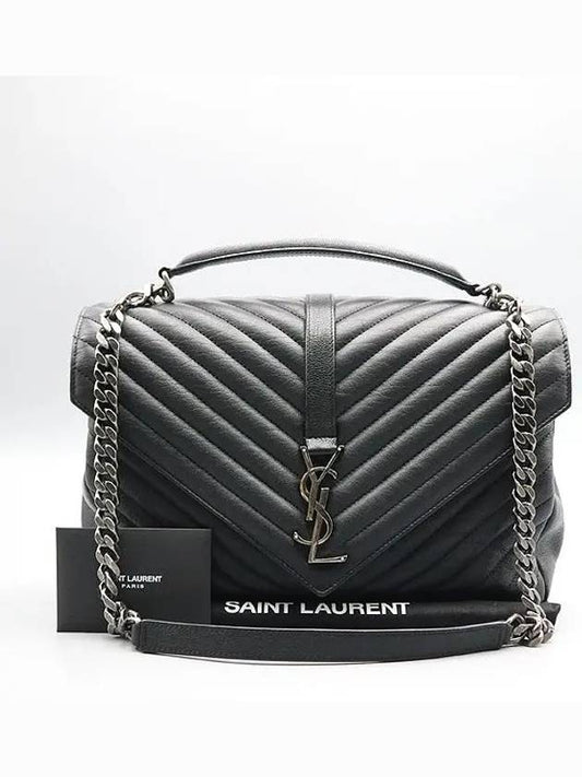 Luxury Saint Laurent Trending 2025 600278 Black leather YSL silver logo decoration COLLEGE large L size tote bag shoulder strap 2WAY