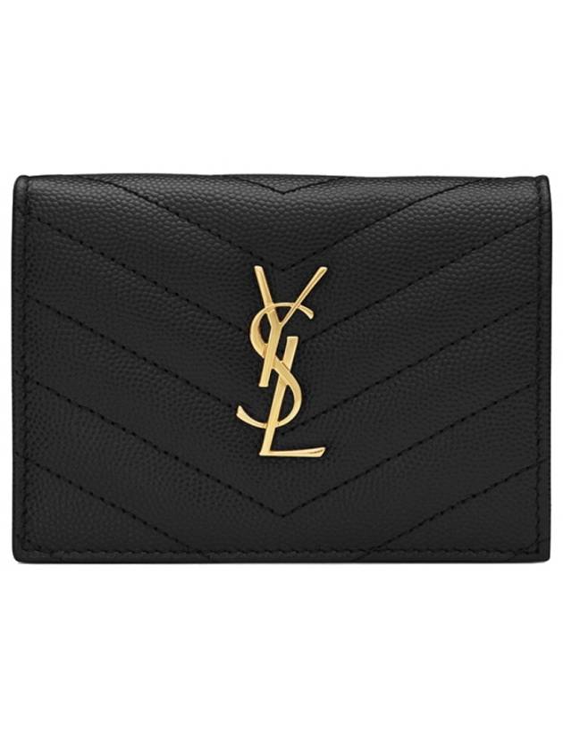 Luxury Saint Laurent Trending 2025 Monogram Caviar Leather Flap Card Wallet Black
