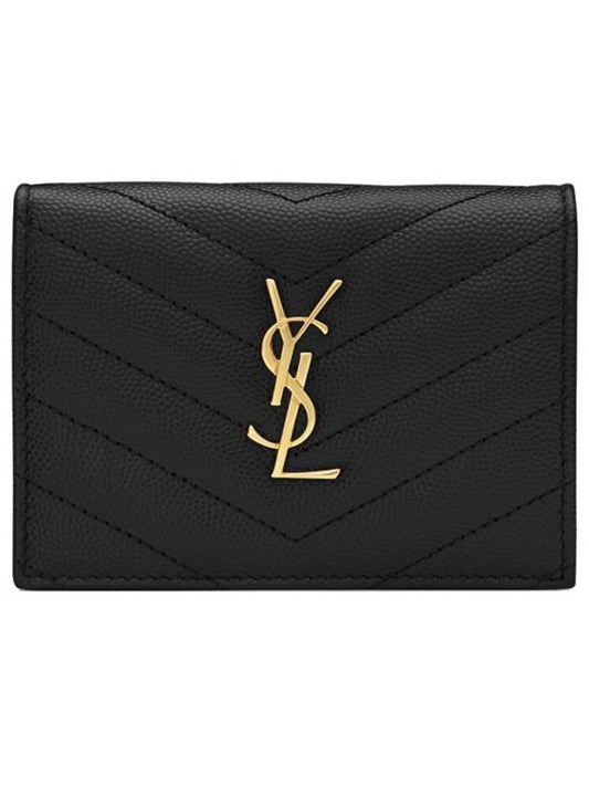 Luxury Saint Laurent Trending 2025 Monogram Caviar Leather Flap Card Wallet Black