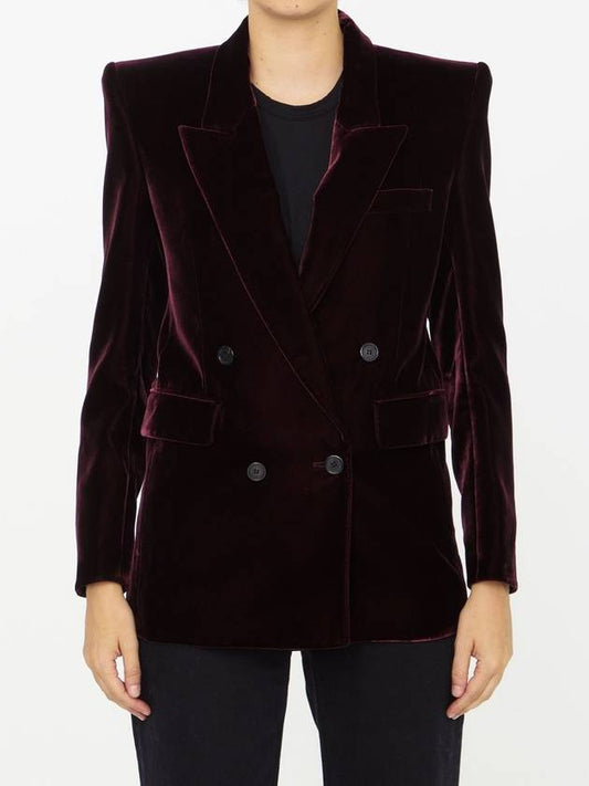 Luxury Saint Laurent Trending 2025 Double Breasted Velvet Jacket Red