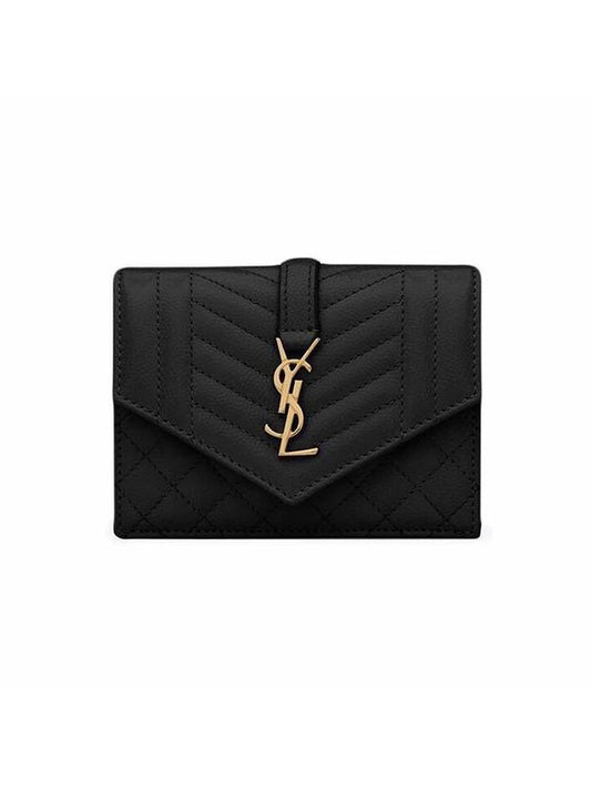 Luxury Saint Laurent Trending 2025 Matelasse Monogram Card Wallet Black
