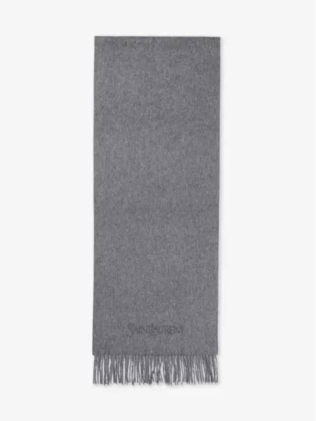 Luxury Saint Laurent Trending 2025 Logo Embroidered Cashmere Muffler Graphite