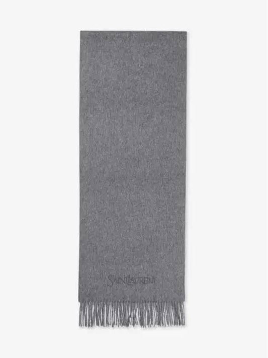 Luxury Saint Laurent Trending 2025 Logo Embroidered Cashmere Muffler Graphite