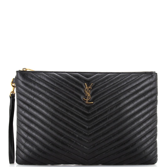 Luxury Saint Laurent Trending 2025 Classic Monogram Wristlet Pouch Matelasse Chevron Leather Large