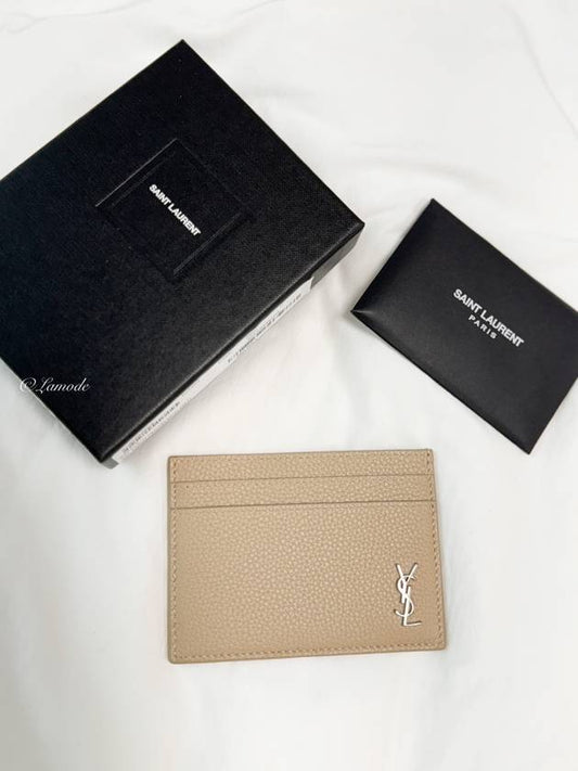 Luxury Saint Laurent Trending 2025 Casandre Small Grain Leather Card Wallet Sea Salt
