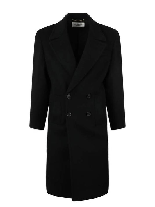 Luxury Saint Laurent Trending 2025 Shoulder Pad Wool Double Coat Black