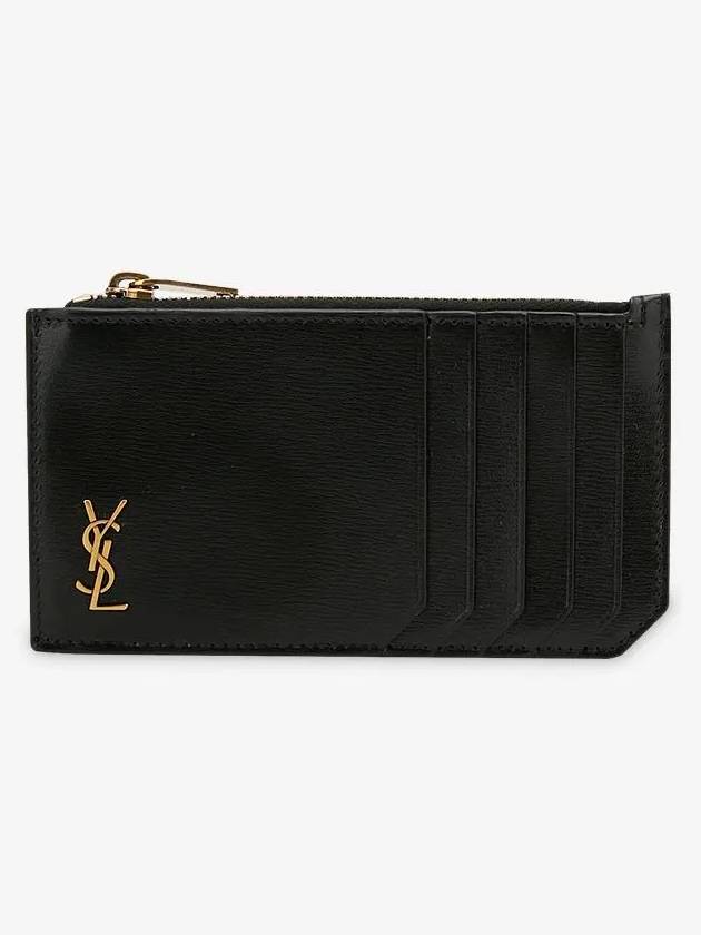 Luxury Saint Laurent Trending 2025 Monogram Leather Gold Zipper Card Wallet Black