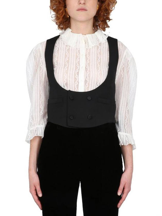Luxury Saint Laurent Trending 2025 Women's Wool Tuxedo Vest Black