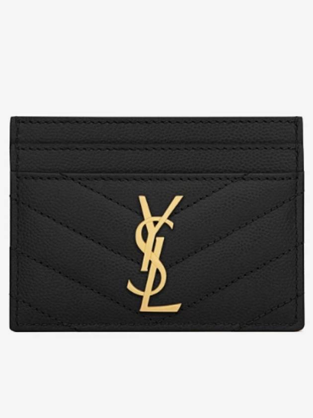 Luxury Saint Laurent Trending 2025 Gold Hardware Matelasse Caviar Leather Card Wallet Black