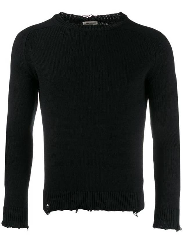 Luxury Saint Laurent Trending 2025 Destroyed Cotton Knit Top Black