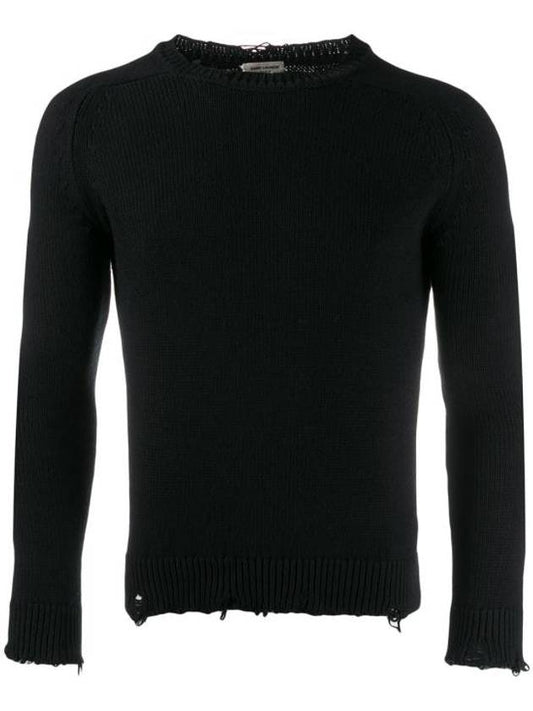 Luxury Saint Laurent Trending 2025 Destroyed Cotton Knit Top Black