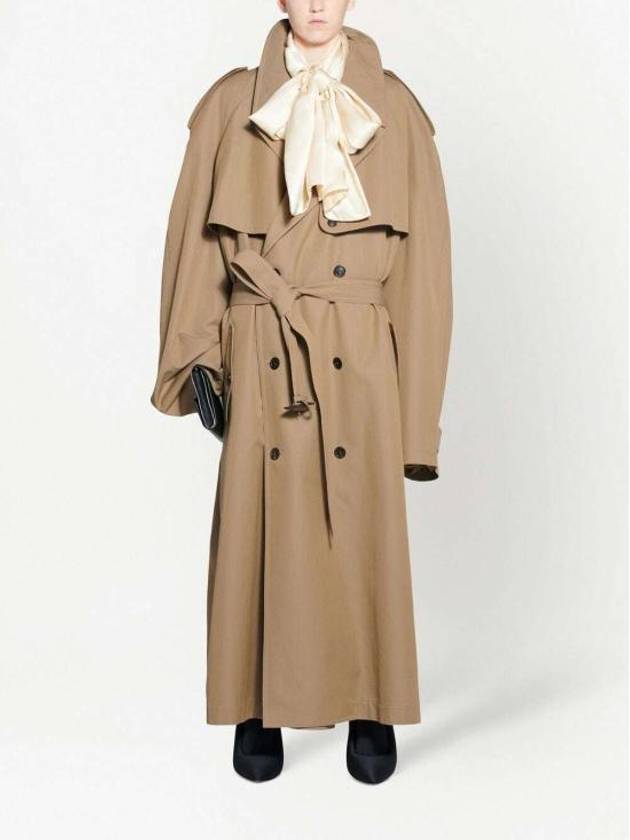 Luxury Balenciaga Trending 2025 Women's Oversized Shoulder Tab Trench Coat Beige