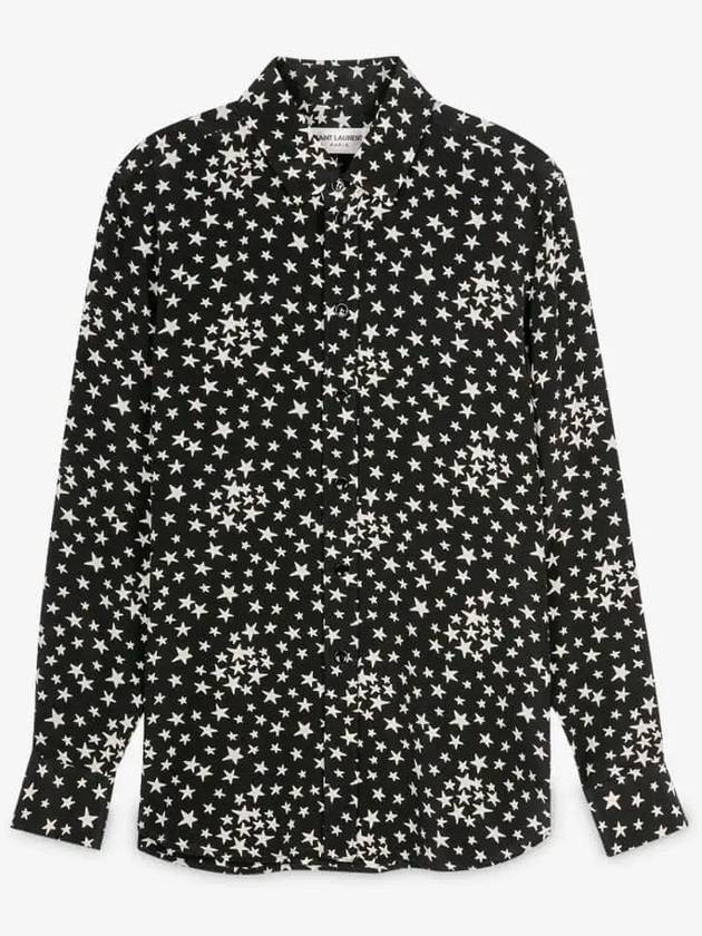 Luxury Saint Laurent Trending 2025 Star Print Silk Long Sleeve Shirt Black