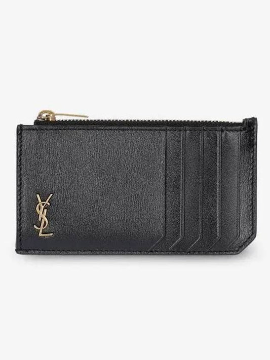 Luxury Saint Laurent Trending 2025 Monogram Leather Gold Zipper Card Wallet Black
