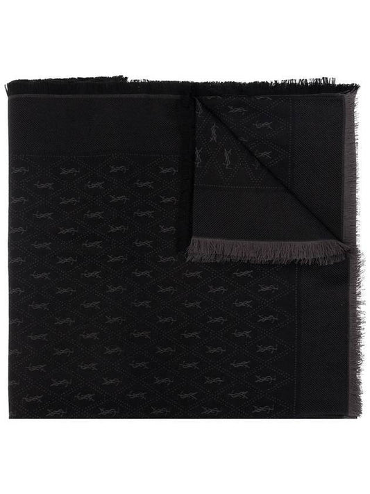 Luxury Saint Laurent Trending 2025 Monogram Wool Jacquard Silk Cotton Muffler Black