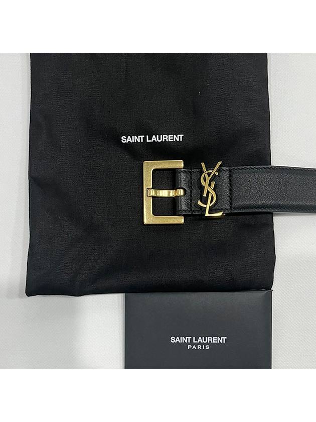 Luxury Saint Laurent Trending 2025 Monogram Buckle Leather Belt Black