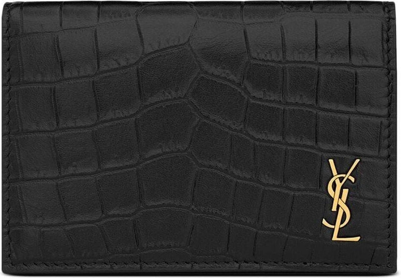 Luxury Saint Laurent Trending 2025 Men's Cassandre Cocrodile Embossed Wallet in Nero/Nero | 730077DZEDW1000