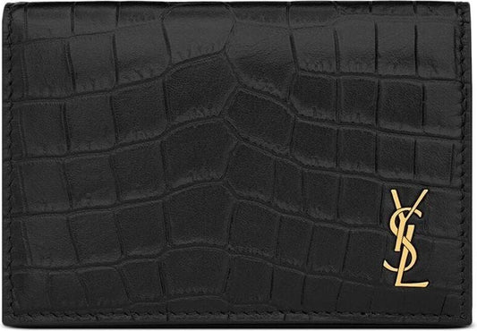 Luxury Saint Laurent Trending 2025 Men's Cassandre Cocrodile Embossed Wallet in Nero/Nero | 730077DZEDW1000