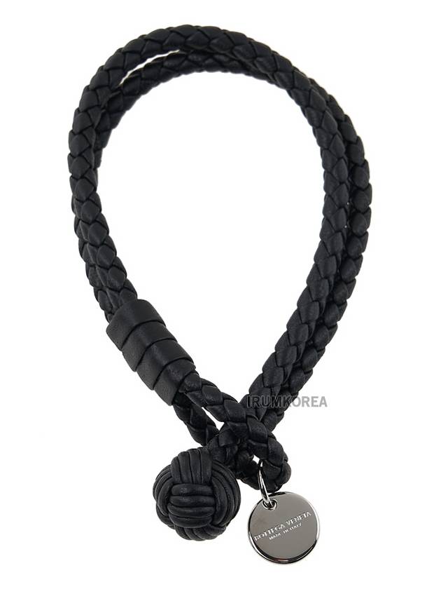 Luxury Bottega Veneta Intrecciato Double Leather Bracelet Black