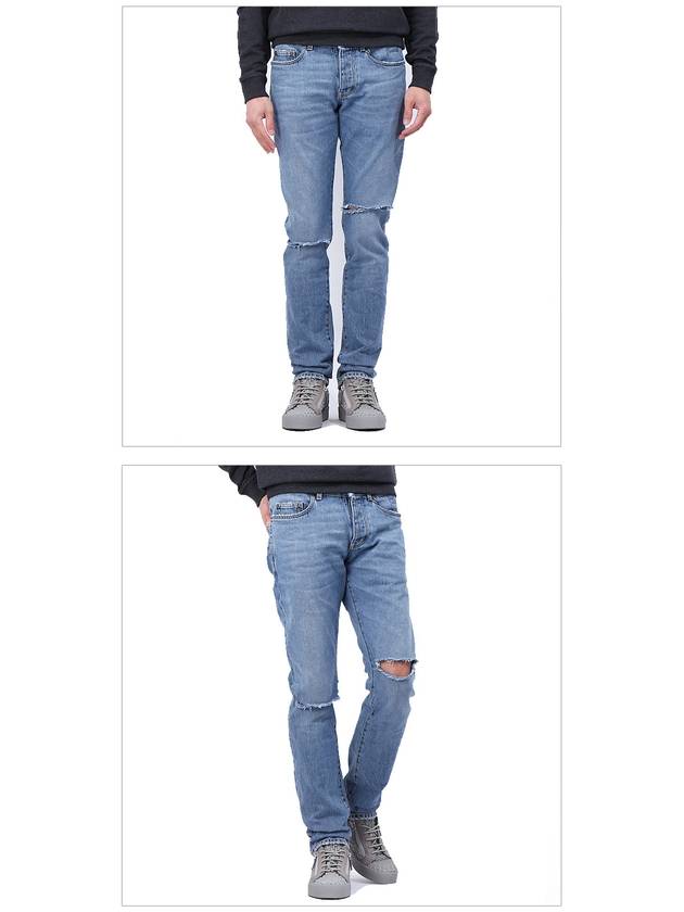 Luxury Saint Laurent Trending 2025 Destroyed Embroidered Logo Jeans Blue