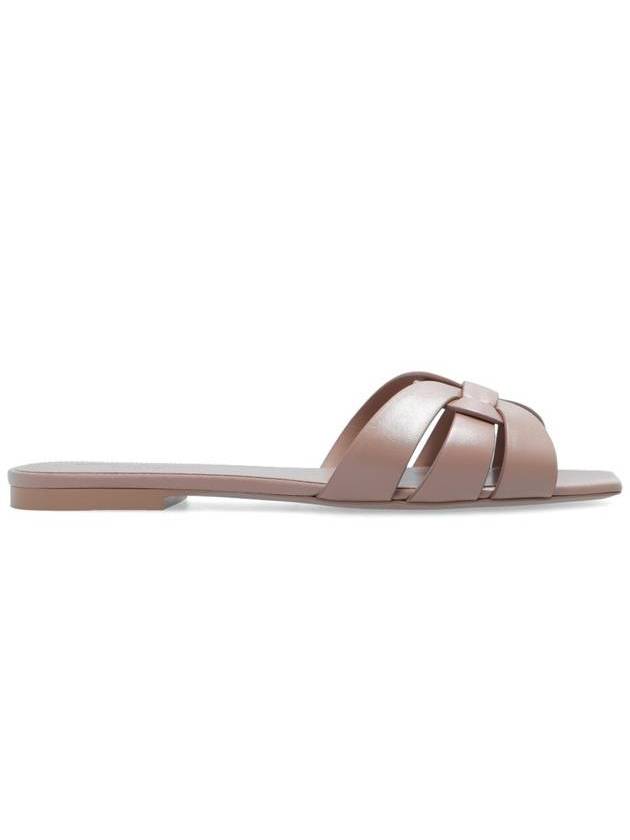 Luxury Saint Laurent Trending 2025 Tribute Smooth Leather Mules Dark Beige