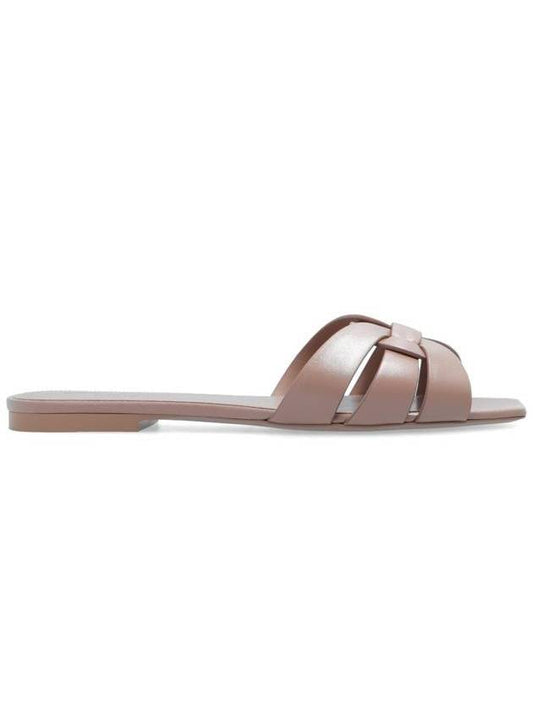 Luxury Saint Laurent Trending 2025 Tribute Smooth Leather Mules Dark Beige