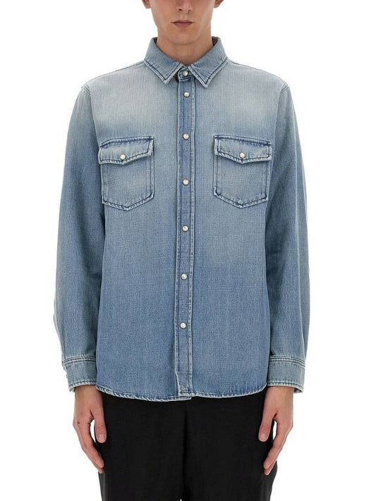 Luxury Saint Laurent Trending 2025 Oversized Denim Long Sleeve Shirt Blue