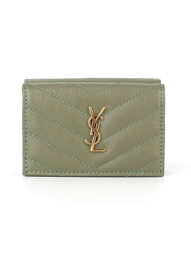 Luxury Saint Laurent Trending 2025 Monogram Quilting Leather Half Wallet Green