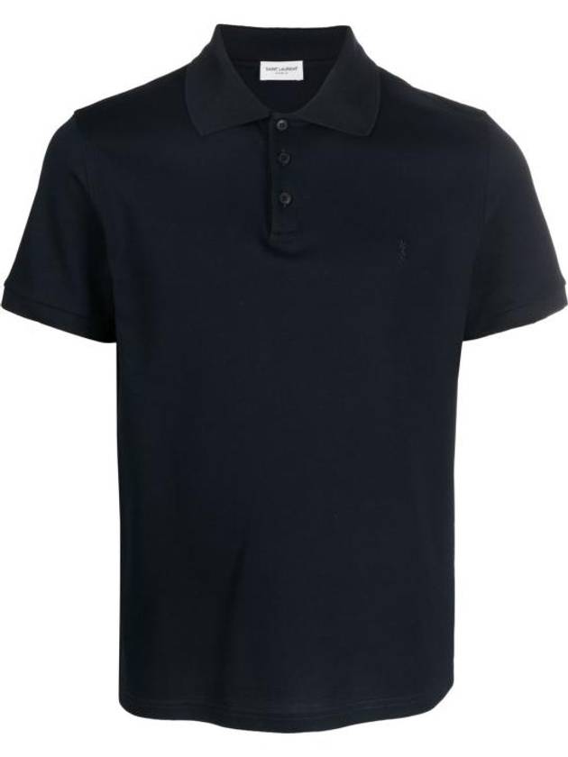 Luxury Saint Laurent Trending 2025 Men's Monogram Cotton Short Sleeve Polo Shirt Navy